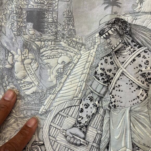 Chichen Itza Mexico Shirt Mayan Warrior Puff Paint Jaguar Ruins Eagle Palm Trees - Picture 9 of 9